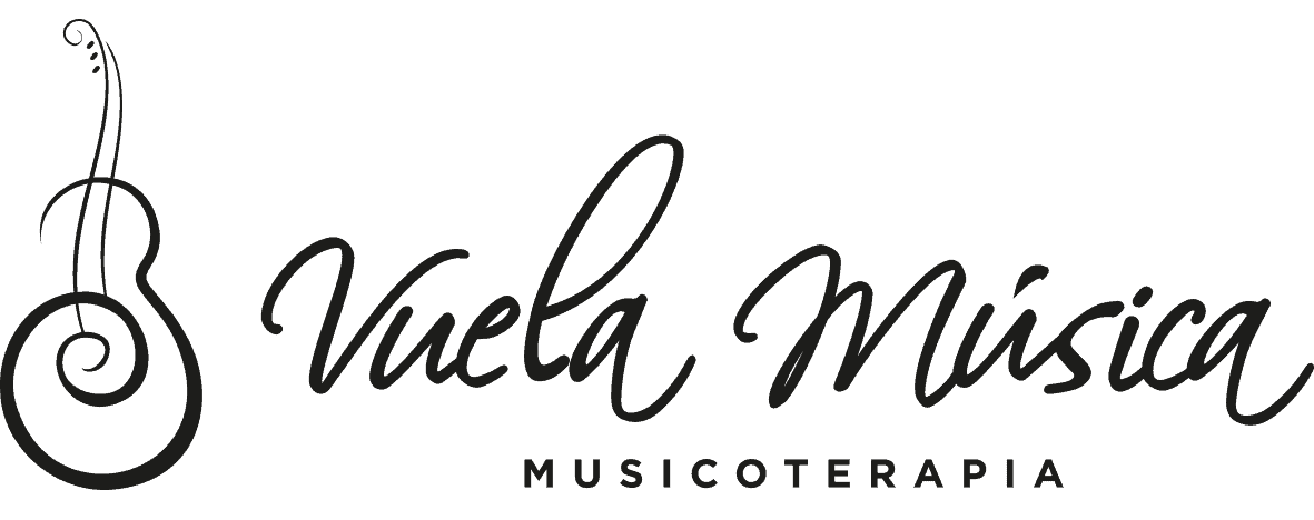 LOGO DE GUITARRA Y LETRAS VUELA MUSICA